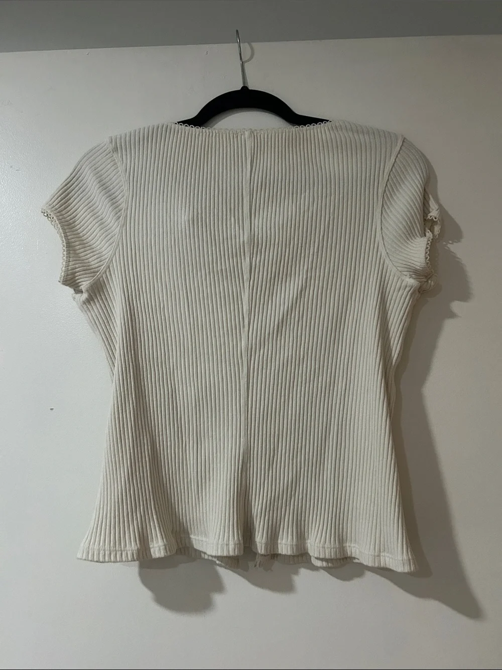 Free people Cream Ribbed Button-Front Short Sleeve Top